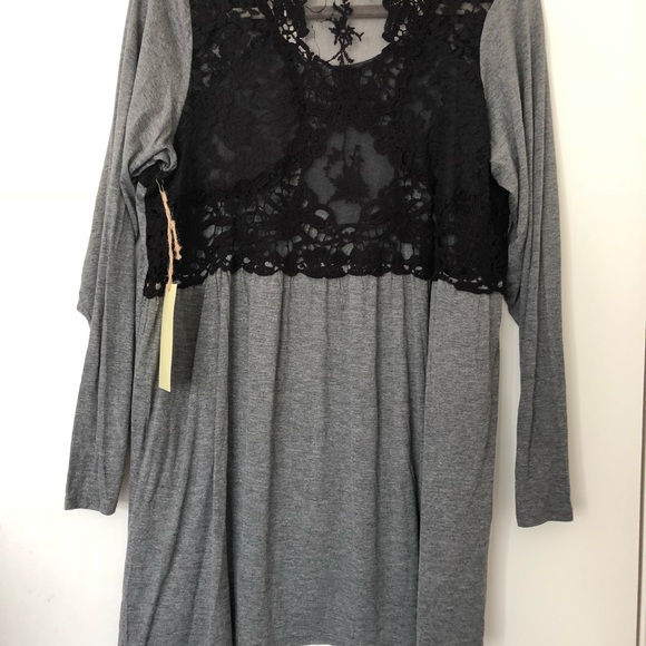 Me & You Womens Top Lace Black Back Gray 3/4  1X - Picture 4 of 7